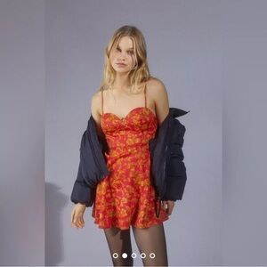 Urban Outfitters Orion Bustier Mini Dress - Red/Gold Floral - Size L
